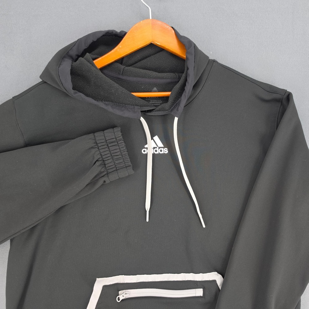Adidas Aeroready Mens XL Black Fleece Lined Pullover Hoodie Zipper Pocket